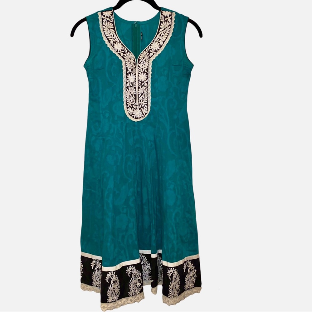 Green-Teal, Black & White Indian 3 Piece Salwar Kameez Dress